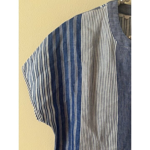 Vineyard Vines Womens Size 00 Blue Stripe Linen Shift Dress Short Sleeve Tassels - Picture 3 of 7